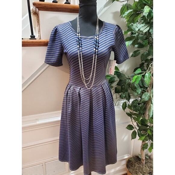Lula Roe Women Blue & Gray Polyester Round Neck Short Sleeve Knee Length Dress S - Picture 12 of 12
